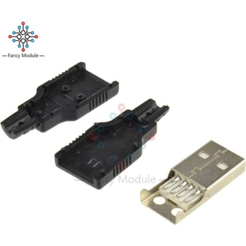 5Pcs USB2.0 Type-A Plug 4-pin Male Adapter Connector jack&Black Plastic Cover