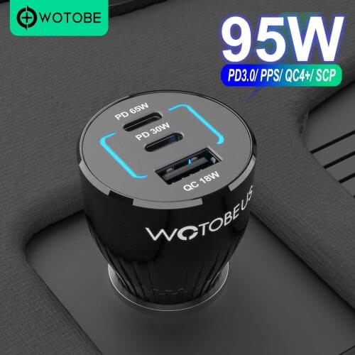 WOTOBE 95W USB C Car Charger,3-port PPS/PD 65W/45W/30W/20W QC4.0 22.5W for xiaomi HUAWEI laptop iphone 12 samsung S20/Note 10/20