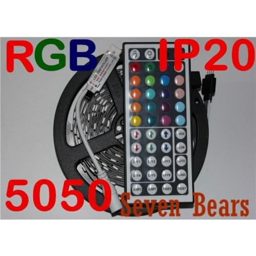 White PCB Board LED strip 5050 RGB Strip 5M IP20 Led Tape Non Waterproof 150LEDs/Roll +Mini 44 keys IR Remoter controller