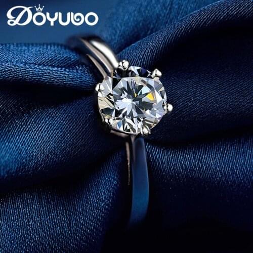 DOYUBO Simple Design 925 Sterling Silver Six Claw Rings With 6MM White Cubic Zircon Womens Luxury Rings Fine Accessories VB070