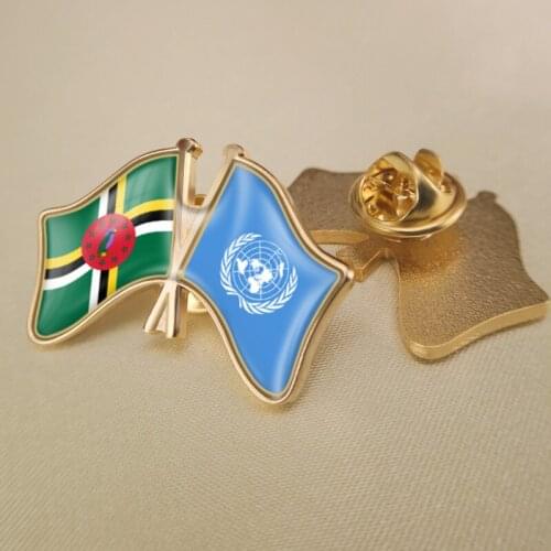 United Nations and Dominica Crossed Double Friendship Flags Lapel Pins