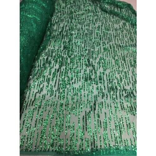 JRB-7601 Glued glitter sequins lace green mesh african lace fabric for wedding /evening dress in green color
