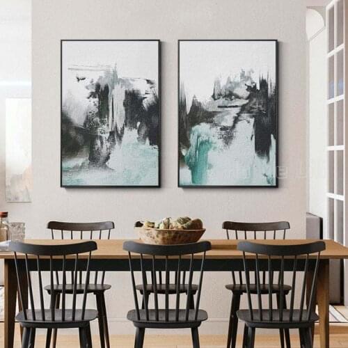 Set Of 2 Wall Art Painting Mountain And River Abstract Black On Canvas Home Decor