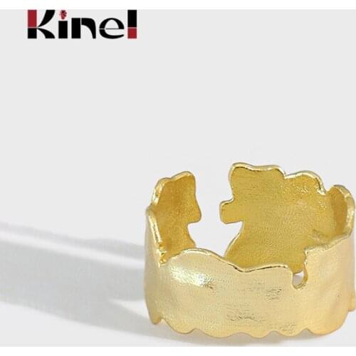 Kinel Silver 925 Jewelry Korean Irregular Gold Color Open Finger Rings for Women Adjustable Design Anillos