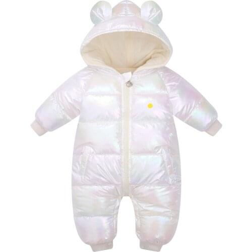 2020 Plus Velvet Shiny Baby Winter Rompers Cartoon Hooded Waterproof Newborn Baby Girls Snowsuit Toddler Boys Jumpsuits