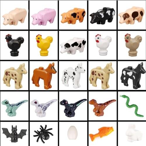 MOC Creator Animals Building Blocks City Dinosaur Dog Pig Fish Egg Spider Figures Accessories Parts Cute Bricks Model KidsToys