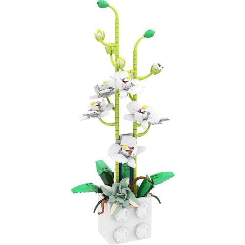 Retro Chinese Style Plants Vase Potted Flowers Green orchid Blossom Building Blocks Brick Accessories Model Kids Educational Toy