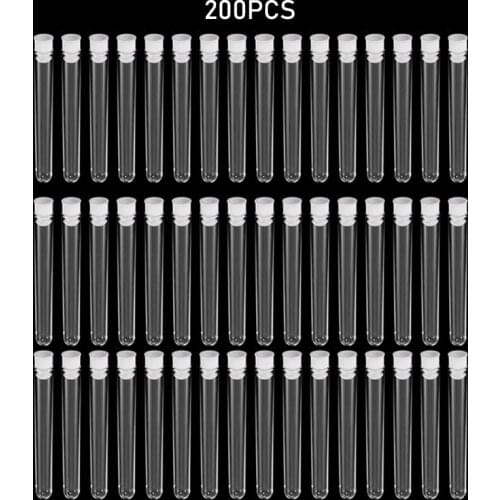 200Pcs/Pack 12x100mm Transparent Laboratory Clear Plastic Test Tubes Vials With Push Caps School Lab Supplies