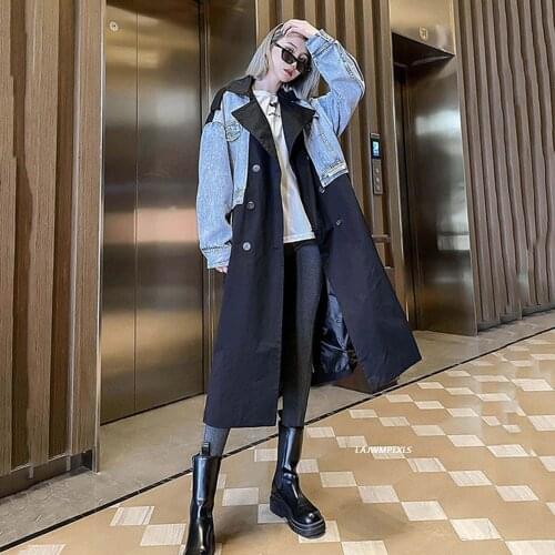 LAJWMPLXLS Women's Denim Trench Coats