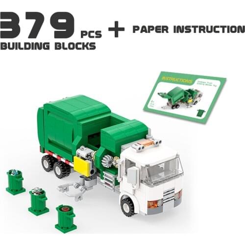 MOC High-Tech Green White Car Garbage Truck Citys Cleaner Children DIY Education Toy Building Blocks Birthday Gift Model Set