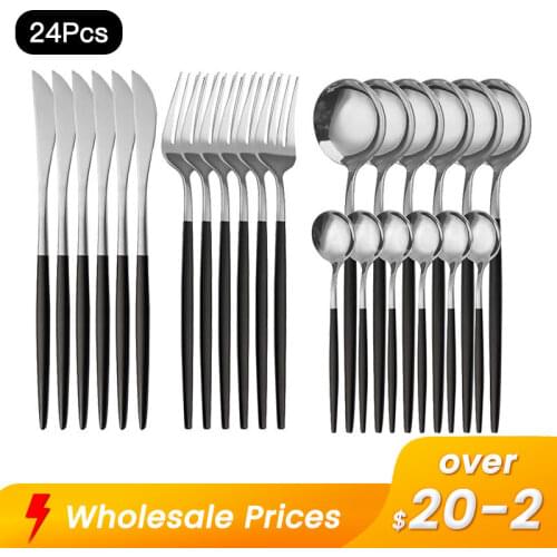 Stainless Steel Cutlery Set Steak Knife And Fork Coffee Dessert Spoon 24PCS Tableware Suit Kitchen Household Dinnerware Tools