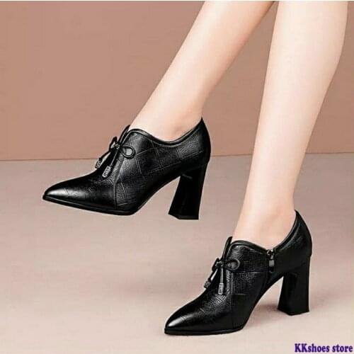 Fall Deep High Heels Woman,Microfiber Leather Shoes,Women Pumps, Pointed Toe,Fashion Footware For Female,Block Heel,Black