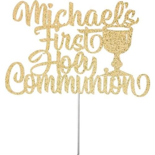 Personalized First Holy Communion Cake Topper, Religious Cake Topper, Communion Party Decor, God Bless, Name Cross Cake Topper