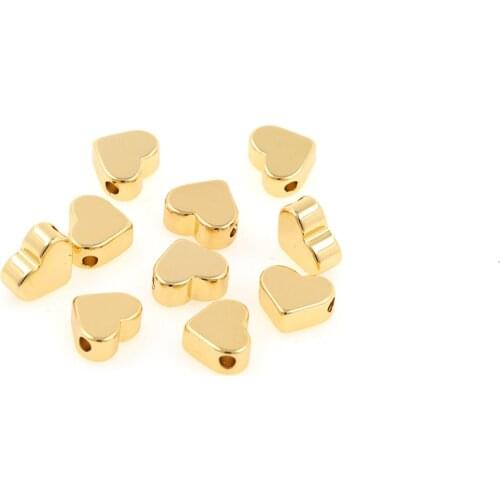 10PCS Brass Heart Charms Gold Small Hole Beads For Bracelet Necklace DIY Jewelry Making