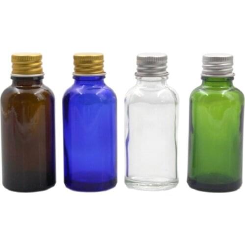 30ml Empty Glass Bottle Amber Blue Green Clear Essential Oil Sample Packaging Vial Refillable Bottles With Aluminium Lid 30pcs