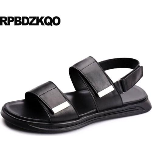 Black strap designer italian gladiator mens sandals 2019 summer outdoor shoes roman genuine leather runway beach casual soft
