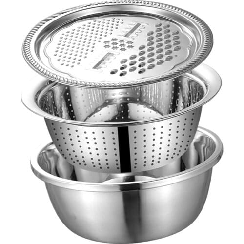 Colander Strainer Basket Stainless Steel Vegetable Food Sieve Bowl With Grater