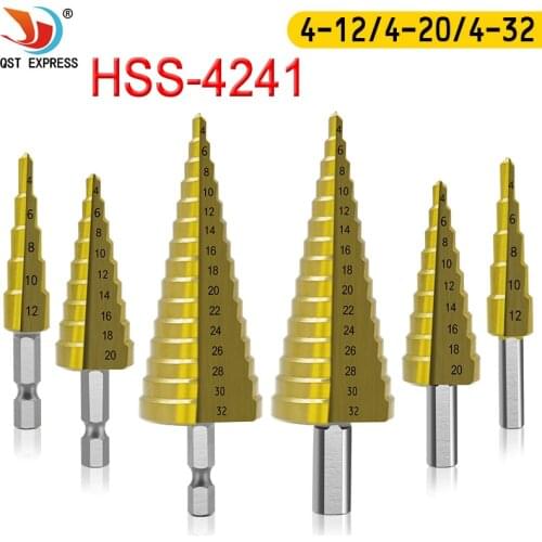 3pcs / set 3-12mm 4-12mm 4-20mm HSS Straight Groove Step Drill Bit Titanium Coated Wood Metal Hole Cutter Core Drilling Tool Set