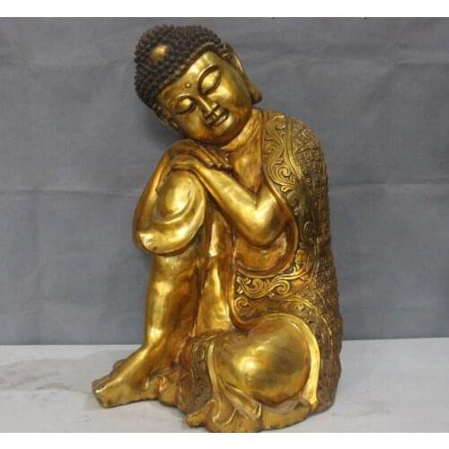 Tibet Copper bronze Gild sleep Sakyamuni rest Tathagata Amitabha Buddha statue