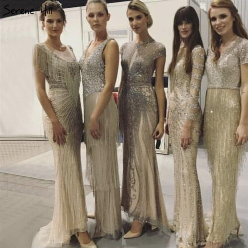 Serene Hill Evening Gown Designs Long Sleeves Mermaid Crystal Sequined Evening Dresses 2020 Real Photo DLA6281