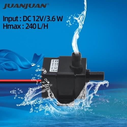 DC12V 3.6W 240L/H Mini Water Pump Flow Rate Fountain Waterproof Brushless Pump Ultra-Quiet Low Consumption Submersible Pump 40