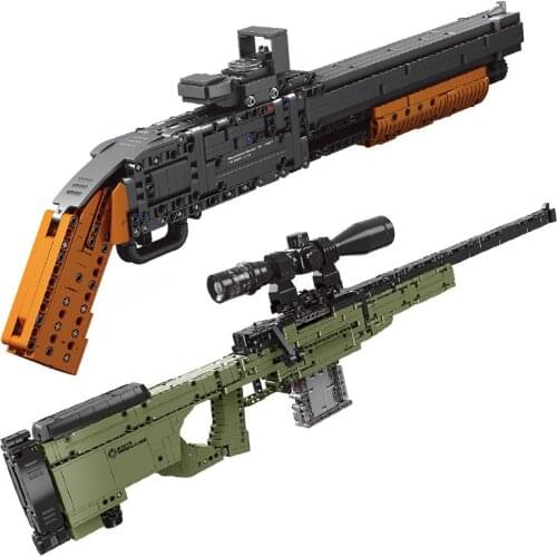 KEYAMI Military Series AWM Sniper Rifle Winchester M1897 Shot Gun Model Can Shoot Bullet Bricks Toys Gift For Boy Adult Toy gun