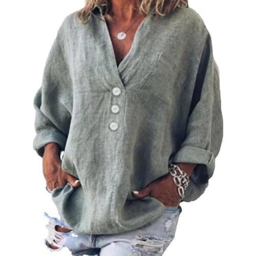 Women Blouse Solid Color V Neck Summer Long Sleeve Buttons Lapel Top for Party Summer Blouse Long Sleeve Buttons Lapel Top