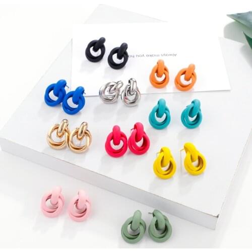 AENSOA 2021 New Fashion Colorful Metal Drop Earrings for Women Trendy Simple Cute Knot Irregular Statement Earrings Jewelry