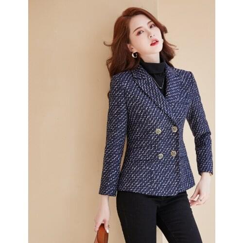 Ladies Office OL Styles Blazers Jackets Coat Long Sleeve Elegant Plaid Formal Uniform Designs Business Work Wear Outwear Blaser