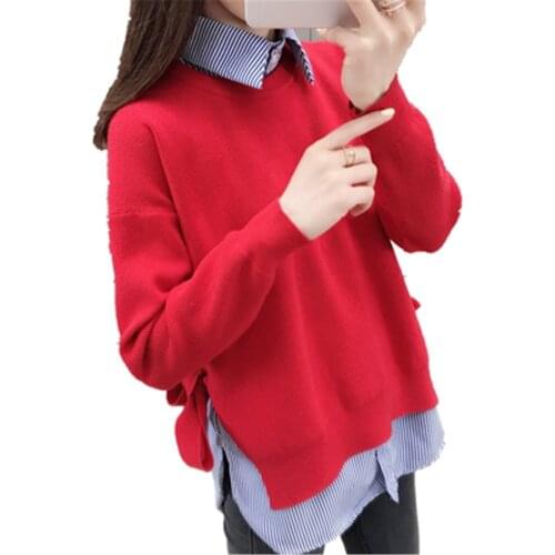 Plus Size 3XL Loose Womens Sweaters All-match 2021 Pullover Women Solid Spring Lace Up Stylish Side-slit Korean Style Leisure