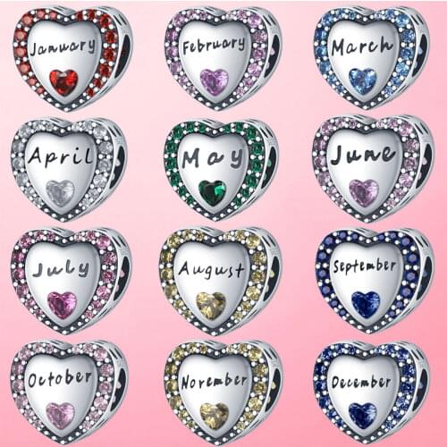 Birthstone Beads 925 Sterling Silver Birthday Stone Charm Color CZ Zircon Beads fit Pandora Bracelet Original 925 Silver Jewelry