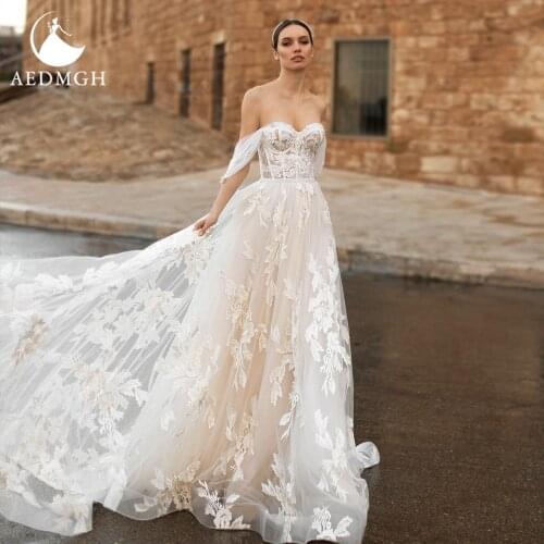 Aedmgh A-Line Wedding Dresses 2021 Sweetheart Off The Shoulder Robe De Mariage Gorgeous Appliques Princess Vestido De Novia