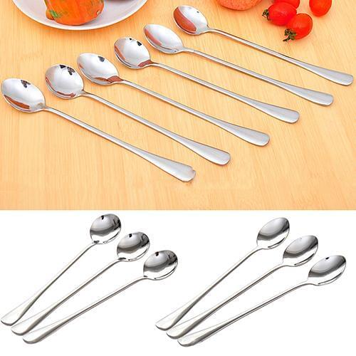 Hot 1pc Long Handle Stainless Steel Kitchen Tea Coffee Spoon Cocktail Soup Spoons Cutlery for Ice Cream Dinner Tableware