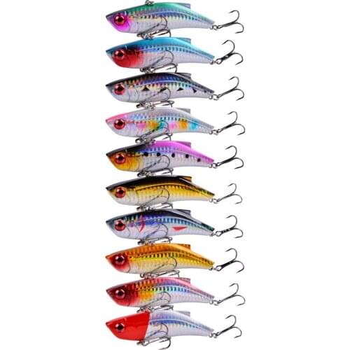 10PCS 28g Winter VIB Fishing Lure 90mm Hard Bait Inside Ice Sea Fishing Tackle Diving Swivel Jig Metal Wobbler Lure