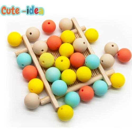 Cute-idea 10pcs 15mm Silicone Teether Food Grade Baby Teething Beads DIY Baby Nursing Bracelet Necklace Pacifier Chain Toy