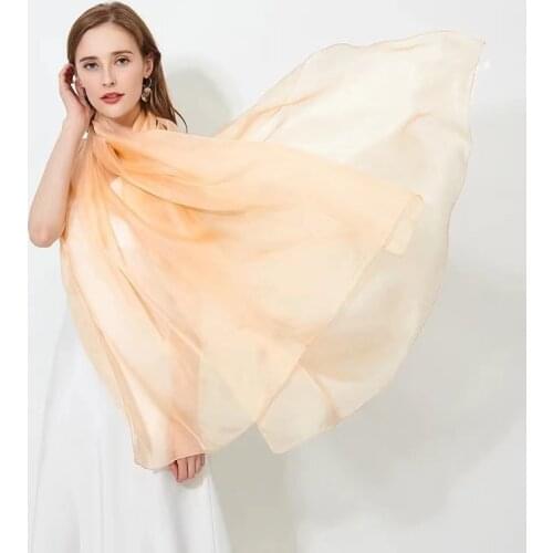 100% Real Silk Chiffon Large Scarf Solid Pure Natural Silk Large Shawls Spring Autumn Thermal Silk Scarf For Women Girls