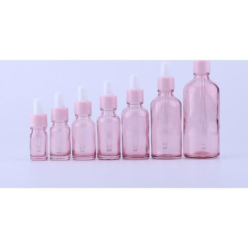 100pcs 5ml 10ml 30ml 50ml 100ml Pink Glass Dropper Bottle Empty Cosmetic Packaging Container Vials Essential Oil Bottles