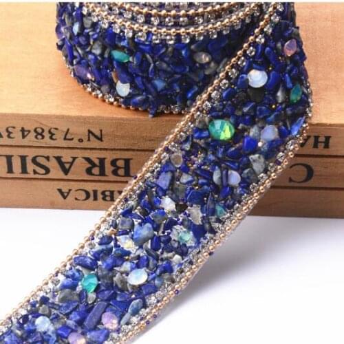 100cm DIY Blue Rhinestones Strass Crystal Chain Hot Fix Glitter Wedding Dress Rhinestone Motifs Ribbon Hot-Fix Patches Applique