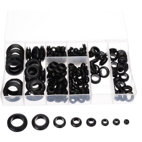 200pcs/box Rubber Grommet Assortment Set 8 Sizes Retaining Ring Set Electrical Wire Cable Gasket Kits for Hardware Tools