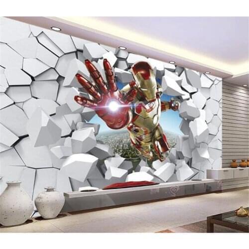 3D View Iron Man Wallpaper Giant Wall Murals Cool Photo Wallpaper Boys Room decor TV background Wall Bedroom Hallway Kids Room