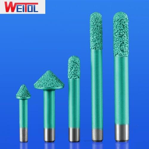 WeiTol 1pcs 3D carving bits Vacuum brazed stone cutting bits ball nose router bits 3D V groove engraving bits for granite