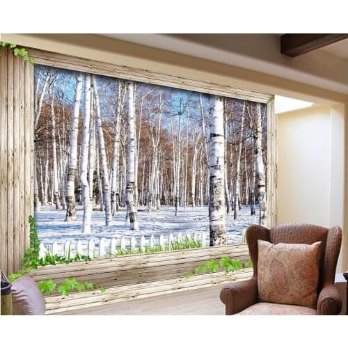 3D TV backdrop of snow birch 3d room wallpaper landscape Custom 3d mural wallpaper Wall Decoration