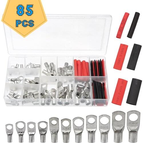 85Pcs Tinned Copper Ring Lug Terminal Connector With Solder Seal Terminal Ring Kit Cable Heat Shrink Tubing Electrical Equipment