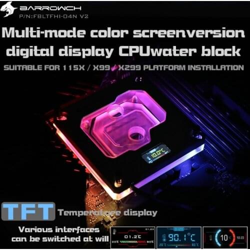 Barrowch FBLTFHI-04N-V2 For Intel Lga115X/X99/X299 CPU Water Blocks Digital Display Temperature Microwaterway Black Red Silver