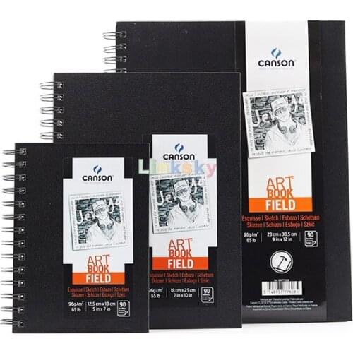 Canson Field Sketchbook Fine 96 gsm, 90 Sheets per Pad "Spiral on the Long Side" White 125 x 180 mm White,Light Grain Sketchbook