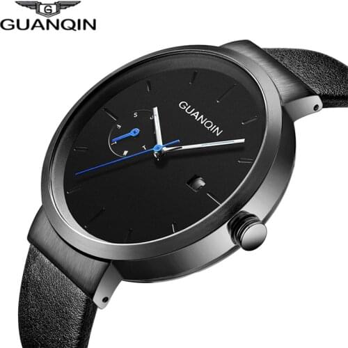GUANQIN GS19107 Men Watch Date Week Blue Male Clock Mens Watches Top Brand Luxury Quartz Watch Mens Designer Wristwatches 2020