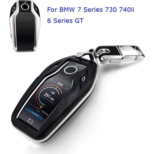 Genuine Leather Remote Car Key Case for BMW 7 Series 730 740li 6 Series GT 5 Series 530i X3 X5 Touch Screen Display Key Cover