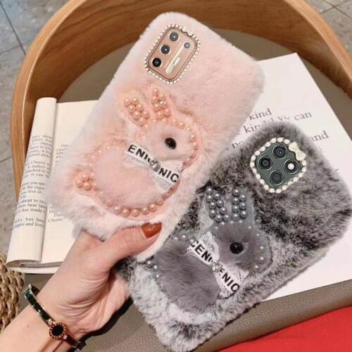 For Moto G9 G8 G7 G 5G Play Edge Plus Plush Bunny Phone Case E E6S 2020 One Vision Marco Luxury Cute Pearl Bunny Phone Cover