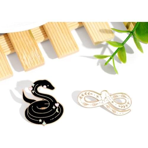 Snakes Enamel Pin Custom Punk Brooches Badges For Bags Shirt Jacket Lapel Pin Buckle Black and White Jewelry Gift for Friends