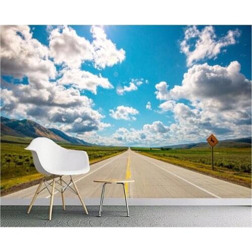 Custom photo 3d wallpaper Background wall of blue sky baiyun grassland road painting 3d wall murals wallpaper for walls 3 d